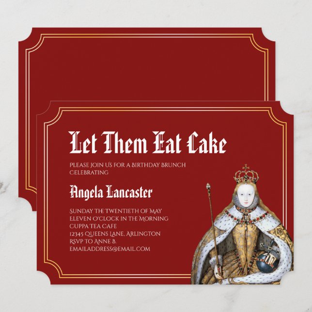 Marie Antoinette Red Birthday Brunch Party Invitation (Front/Back)