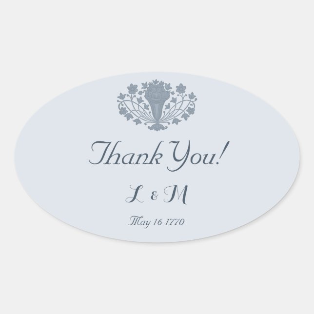 Marie Antoinette Rococo Dusty Blue Thank You Oval Sticker (Front)