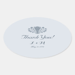Marie Antoinette Rococo Dusty Blue Thank You Oval Sticker