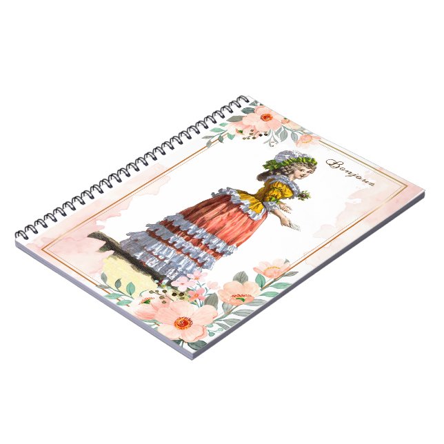 Marie Antoinette Rococo Fashion Design, Flowers Notebook (Left Side)