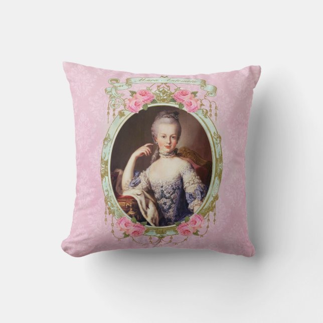 Marie Antoinette Rose Pink Damask Pillow cushion (Front)