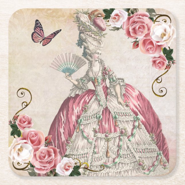 Marie Antoinette Rosecoaster AA Square Paper Coaster (Front)
