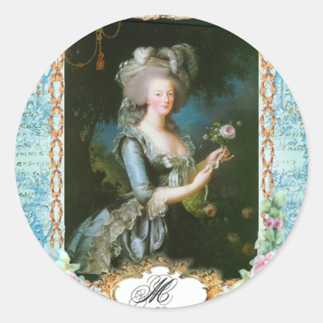 Marie Antoinette Roses and Lace Classic Round Sticker (Front)