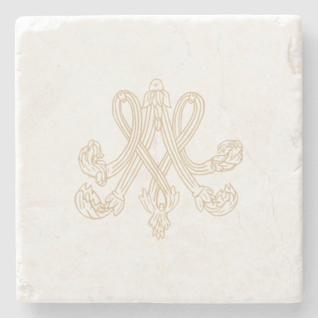 Marie Antoinette – Royal Monogram – Shabby chic Stone Coaster (Front)