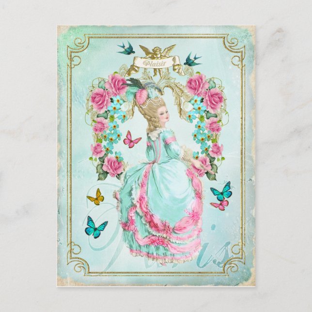 Marie Antoinette Shabby Chic Butterfly Postcard (Front)