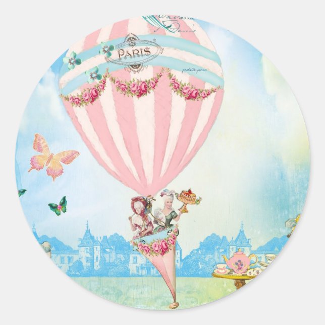 Marie Antoinette Tea at Versailles in a PinkBaloon Classic Round Sticker (Front)
