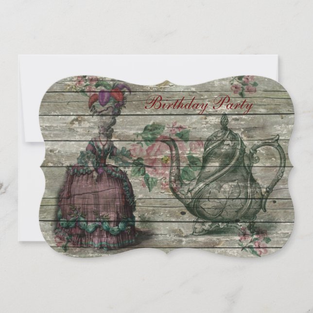 marie antoinette tea pot floral birthday party invitation (Front)