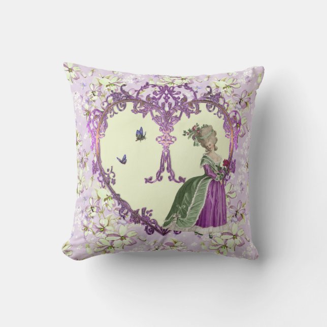 Marie Antoinette Throw Pillow cushion Lilac (Front)