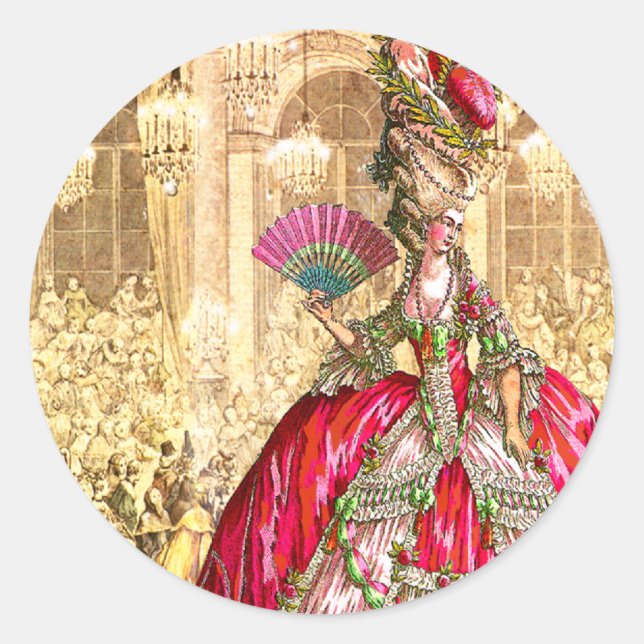 Marie Antoinette Versailles Christmas Tea Party Classic Round Sticker (Front)