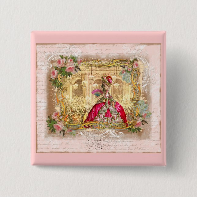 Marie Antoinette Versailles Party Pink 15 Cm Square Badge (Front)