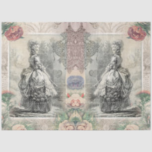 Marie Antoinette Watercolor Flowers Pair Decoupage Tissue Paper