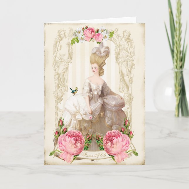Marie Antoinette White dress&Pink Roses Card (Front)