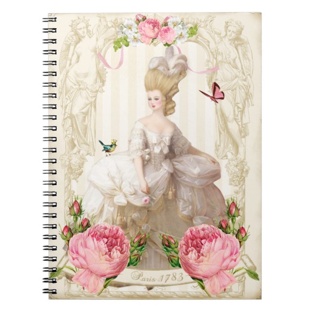Marie Antoinette White Dress&Pink Roses Notebook (Front)