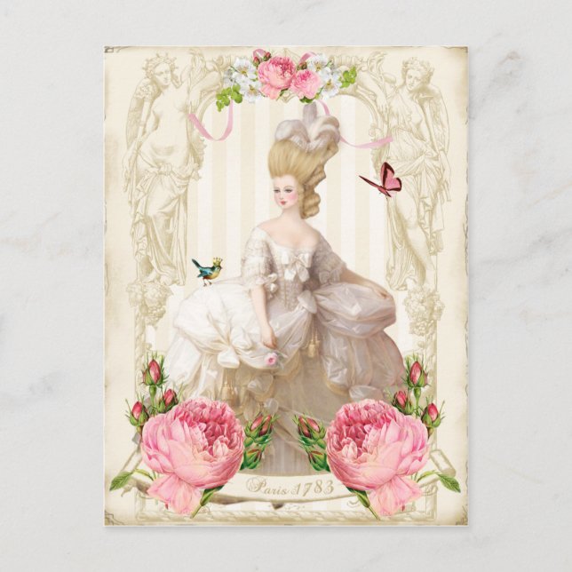 Marie Antoinette White Dress&Pink Roses Postcard (Front)