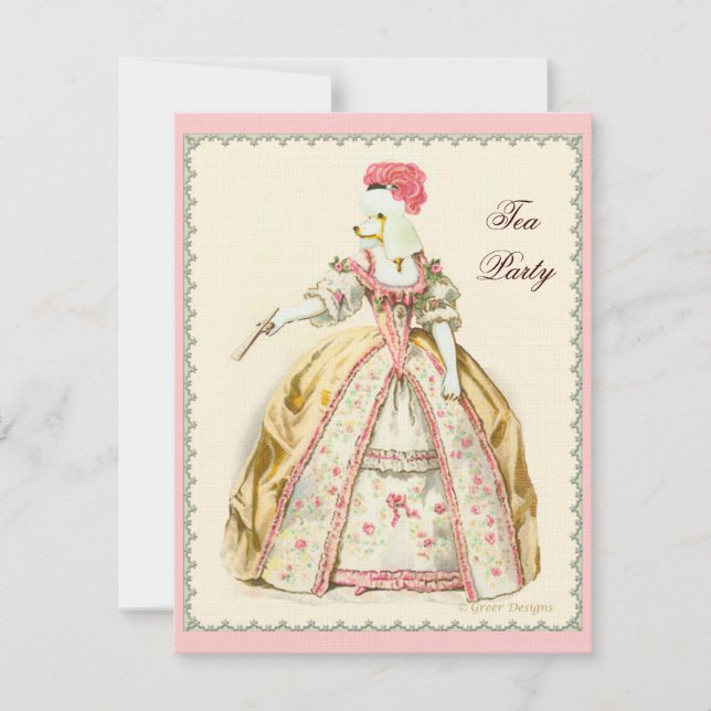 Marie Antoinette White Poodle with Fan Invitation (Front)