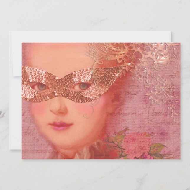 Marie Antoinette Winter Wedding Masquerade 5 x 7 Invitation (Front)