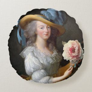 Marie Antoinette with a pink peony Round Cushion