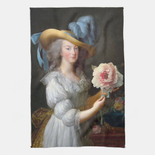 Marie Antoinette with a pink peony Tea Towel