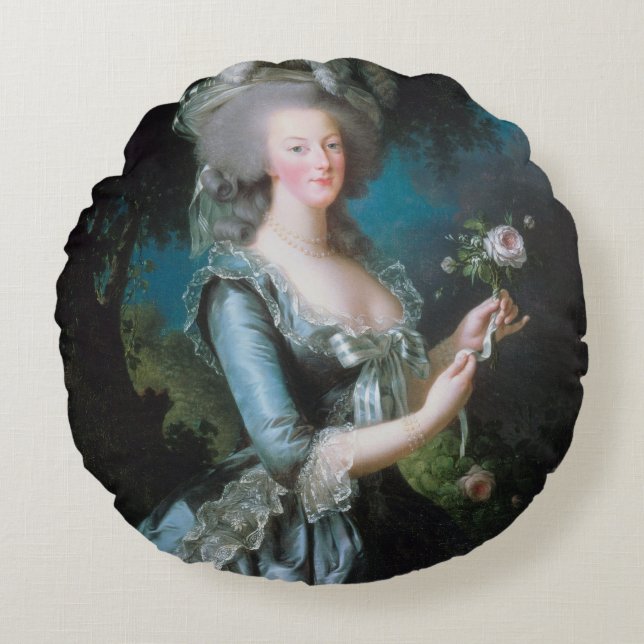 Marie Antoinette with a Rose by Elisabeth Le Brun Round Cushion (Front)