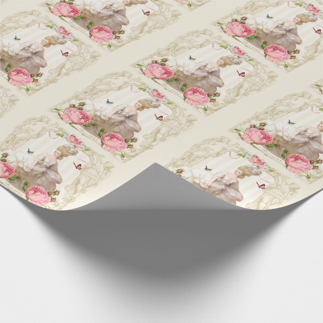 Marie Antoinette Wrapping Paper Pink Rose Frame (Corner)