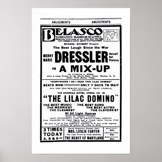 Marie Dressler 1915 vintage theatre ad poster (Front)