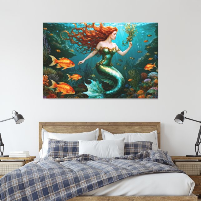 “Marielle” – Beautiful Dancing Mermaid Canvas Print (Insitu(Bedroom))