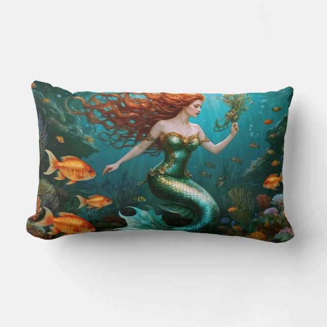 “Marielle” – Beautiful Dancing Mermaid Lumbar Cushion (Front)