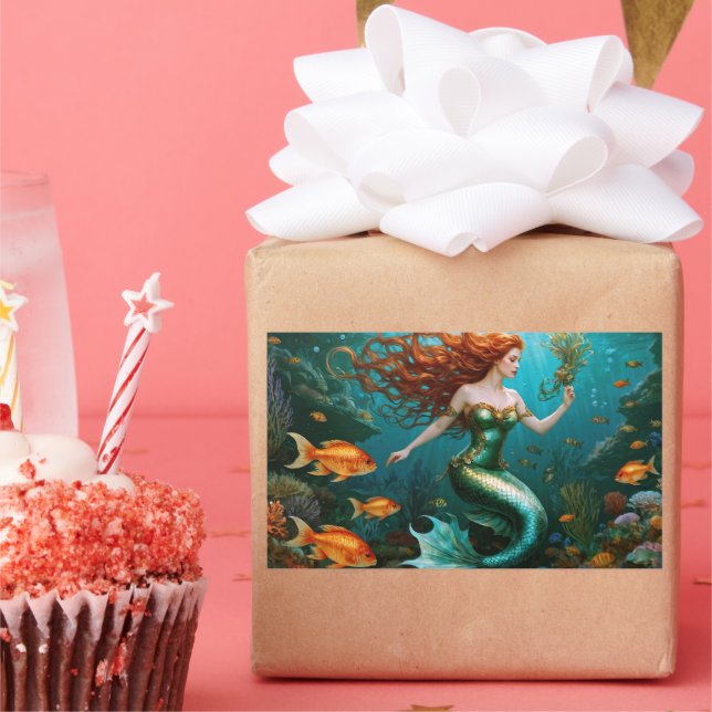 “Marielle” – Beautiful Dancing Mermaid Rectangular Sticker (Party)