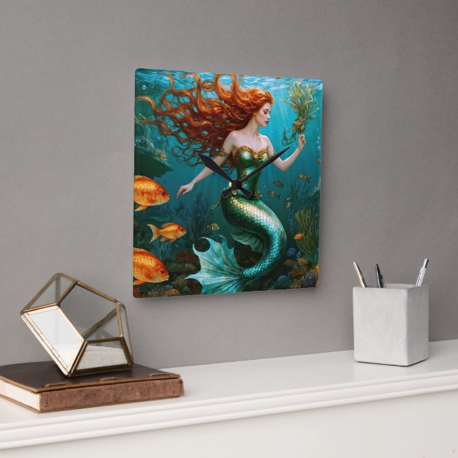 “Marielle” – Beautiful Dancing Mermaid Square Wall Clock (Office)