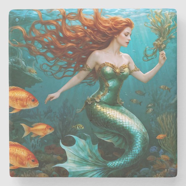 “Marielle” – Beautiful Dancing Mermaid Stone Coaster (Front)