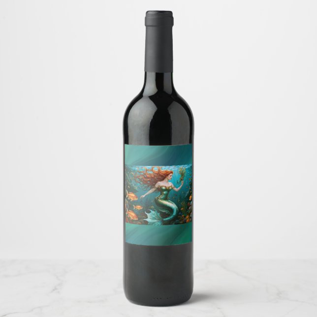“Marielle” – Beautiful Dancing Mermaid Wine Label (Front)