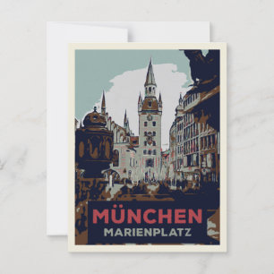 Marienplatz Munich City Centre Illustration Postcard