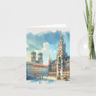 Marienplatz Munich Germany Watercolor Card