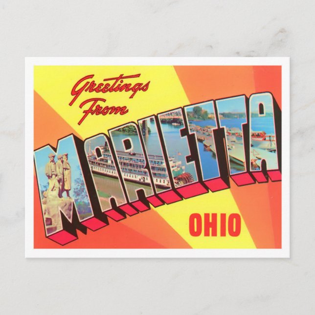 Marietta, Ohio Vintage Big Letters Postcard (Front)