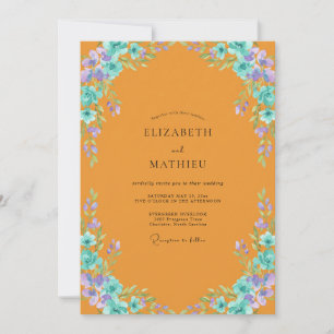 Marigold Aqua Wreath Wedding Invitation