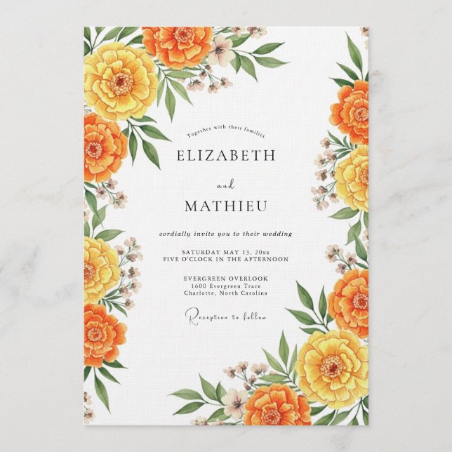 Marigold Artistic Floral Wedding Invitation (Front)