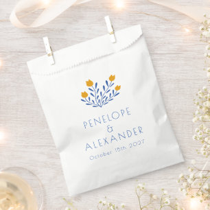 Marigold Blue Folk Floral Personalised Wedding Favour Bags