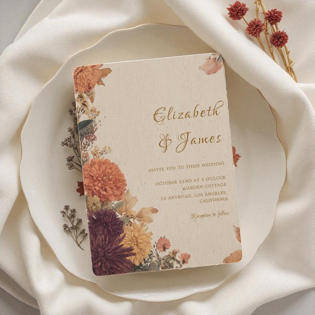 Marigold Border Rustic Boho Autumn Floral Wedding Invitation (Marigold Border Rustic Boho Autumn Floral Wedding Invitation)