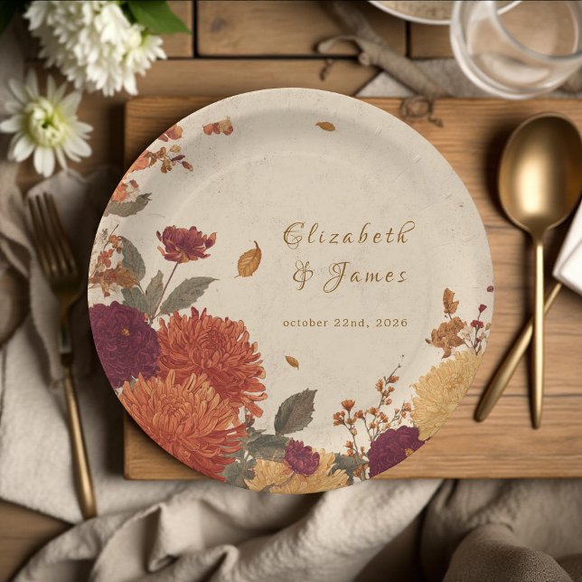 Marigold Border Rustic Boho Autumn Floral Wedding  Paper Plate (Creator Uploaded)