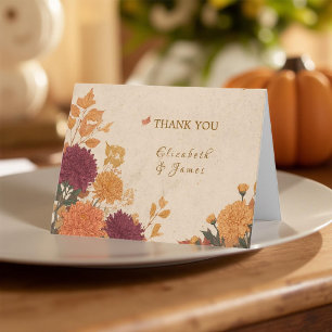 Marigold Border Rustic Boho Autumn Floral Wedding Thank You Card