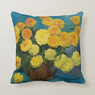 Marigold Bouquet--Blue Backing Cushion