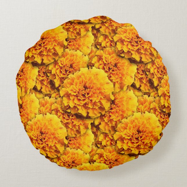 Marigold bouquet - golden orange round cushion (Back)