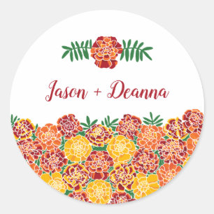 Marigold Bright Floral Add Couple's Names Classic Round Sticker