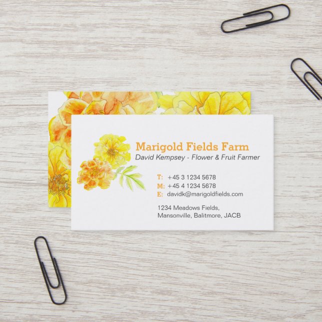 Marigold farmer / flower grower business cards (Front/Back In Situ)