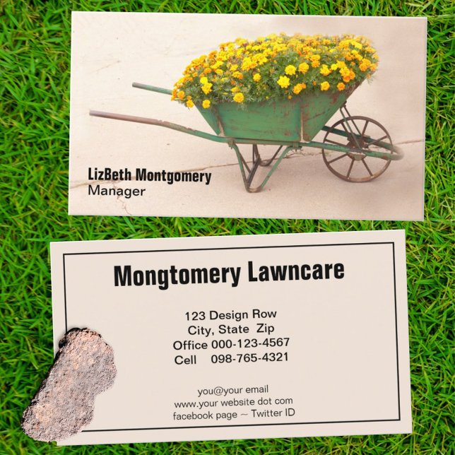 Marigold Filled Vintage Wheelbarrow Lawn Care Business Card (Creator Uploaded)