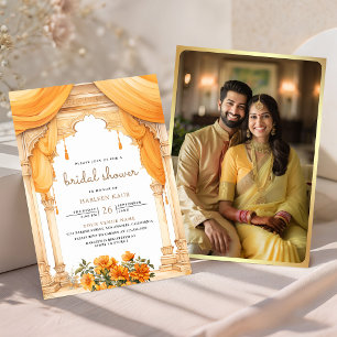 Marigold Floral South Indian Hindu Bridal Shower Invitation
