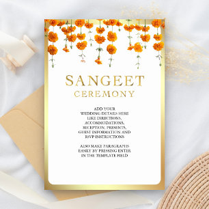 Marigold Floral South Indian Wedding Sangeet Enclosure Card