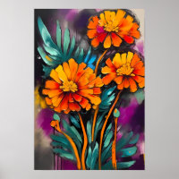 Marigold Flower Abstract Art Floral Colourful