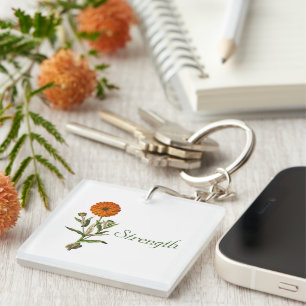 Marigold Flower Botanical Custom Pesonalized Key Ring