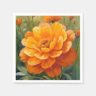 Marigold Flower   Orange Watercolor Floral Painted Napkin